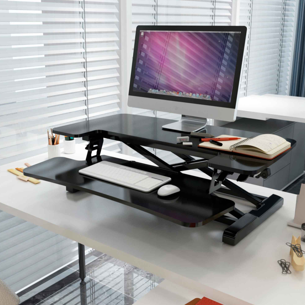 Dellonda DH14 Height Adjustable Standing Computer Desk Converter Riser 71cm, 15kg Capacity, Black