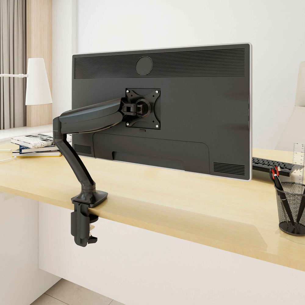 Dellonda DH24 Single Monitor Adjustable Bracket Arm with 360° Rotation, 10"-27" Screens, 9kg Capacity, Black