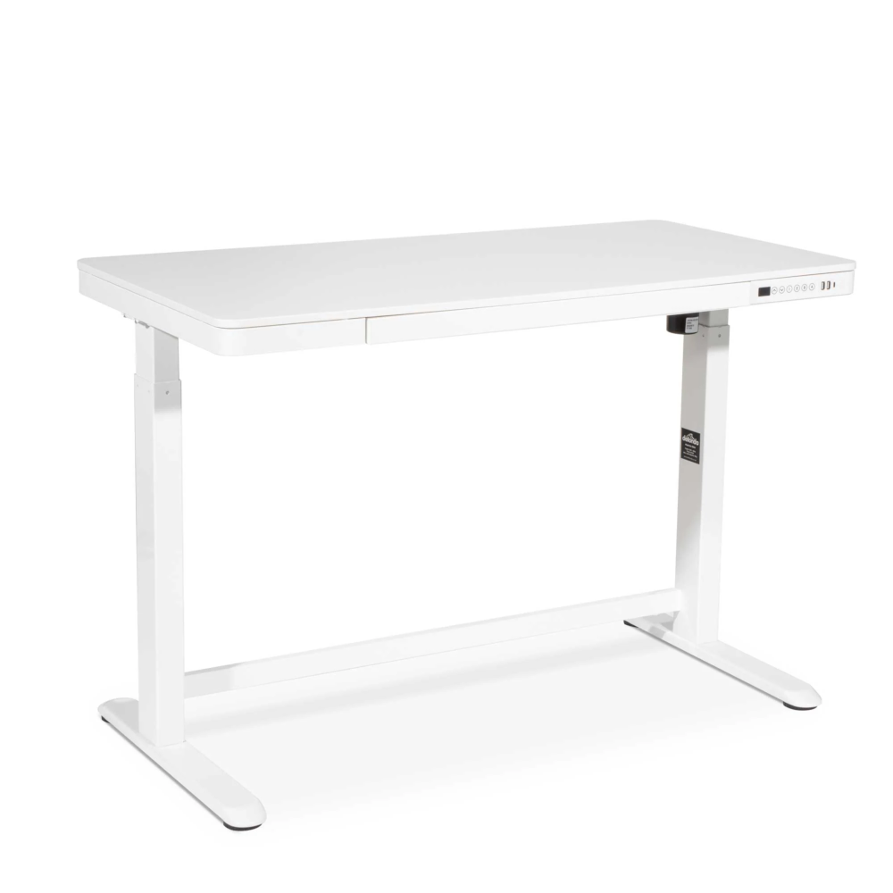 Dellonda DH54 Single Motor Height Adjustable Electric Sit and Stand Computer Desk with Digital Controls, USB Ports and Drawer, 120 x 60cm, 50kg Capacity, White