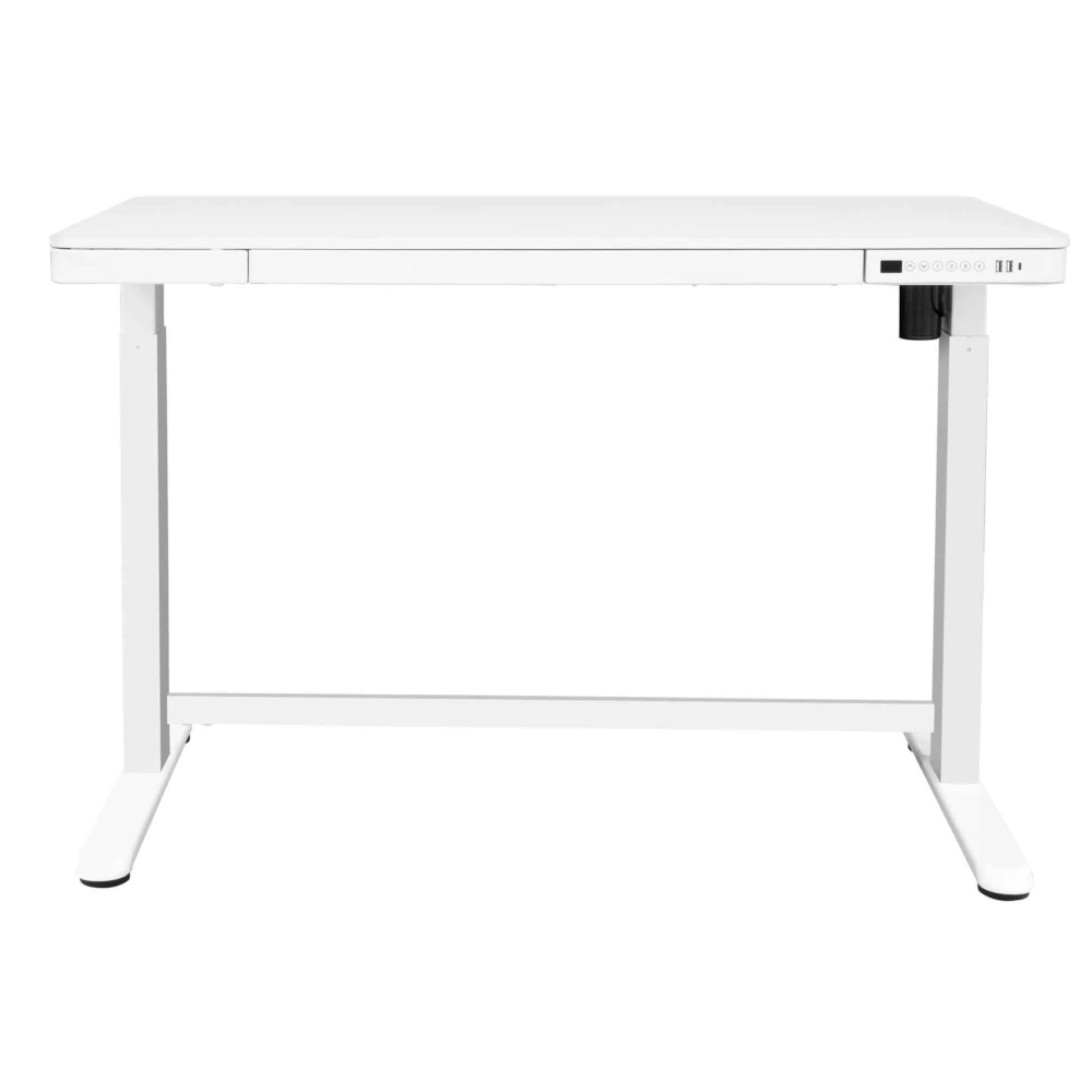 Dellonda DH54 Single Motor Height Adjustable Electric Sit and Stand Computer Desk with Digital Controls, USB Ports and Drawer, 120 x 60cm, 50kg Capacity, White