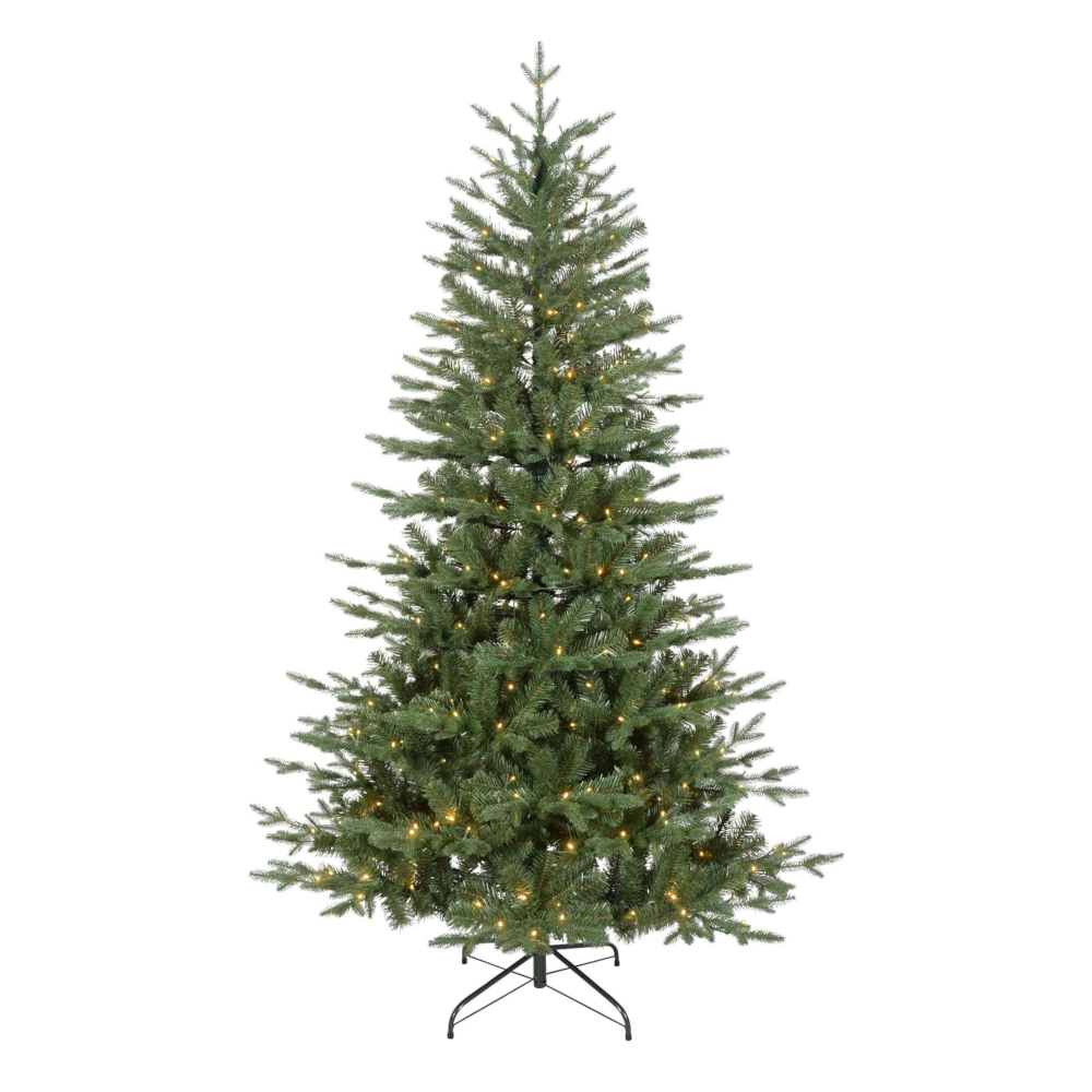 Dellonda DH81 Pre-Lit Artificial Hinged Bushy Christmas Tree, 6ft/180cm, with 270 Warm White LED Light and 1224 PE/PVC Mix Tips, Green