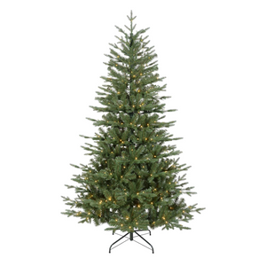 Dellonda DH81 Pre-Lit Artificial Hinged Bushy Christmas Tree, 6ft/180cm, with 270 Warm White LED Light and 1224 PE/PVC Mix Tips, Green