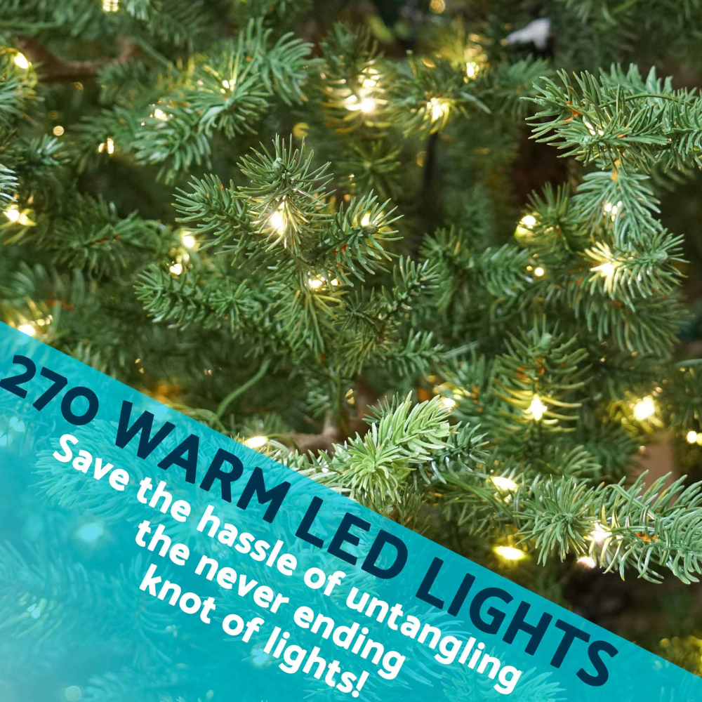 Dellonda DH81 Pre-Lit Artificial Hinged Bushy Christmas Tree, 6ft/180cm, with 270 Warm White LED Light and 1224 PE/PVC Mix Tips, Green