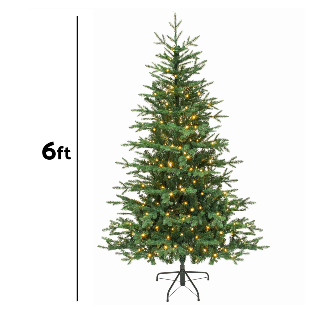 Dellonda DH81 Pre-Lit Artificial Hinged Bushy Christmas Tree, 6ft/180cm, with 270 Warm White LED Light and 1224 PE/PVC Mix Tips, Green