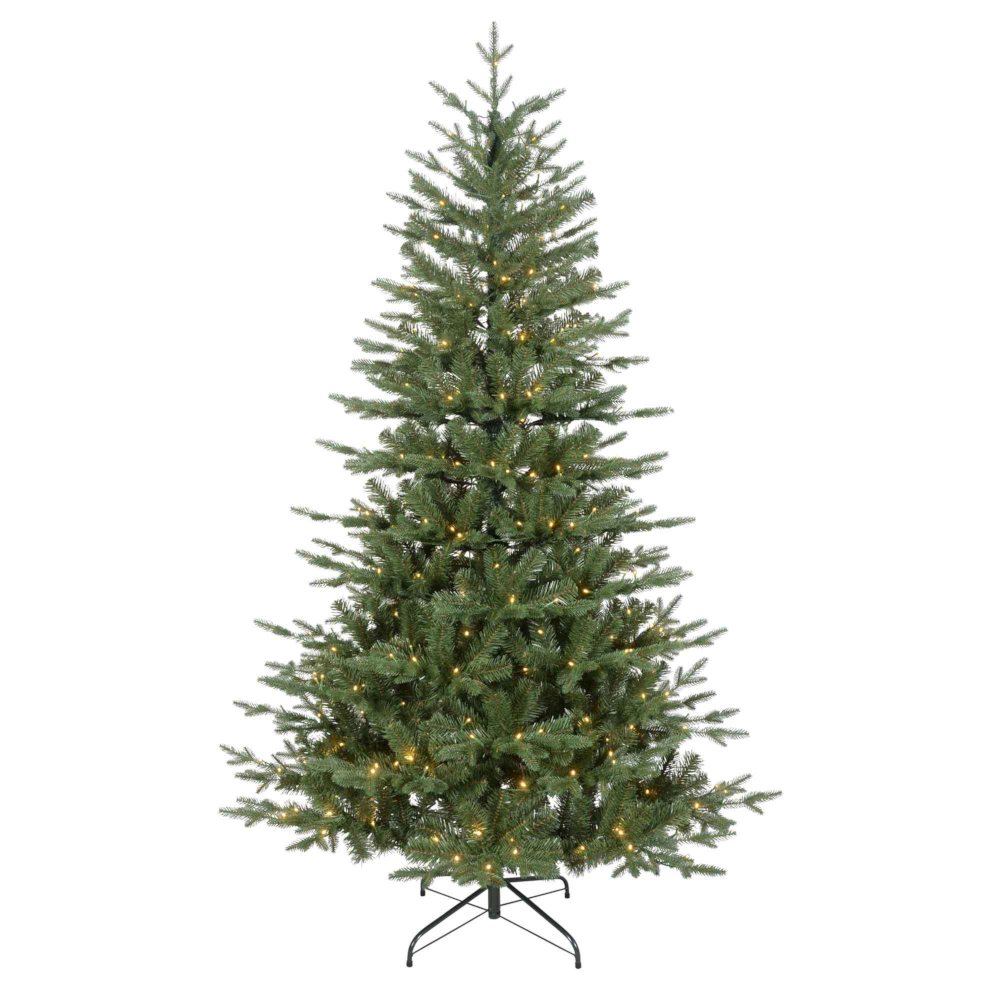 Dellonda DH82 Pre-Lit Artificial Hinged Bushy Christmas Tree, 7ft/210cm, with 350 LED Lights, 1448 PE/PVC Mix Tips, Green