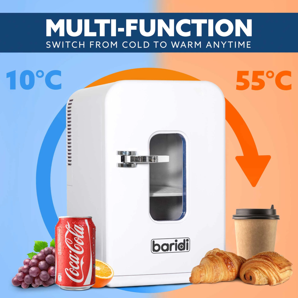 Baridi DH94 Portable Food, Drinks Mini Cooler Fridge and Warmer, 15 Litre Capacity, White