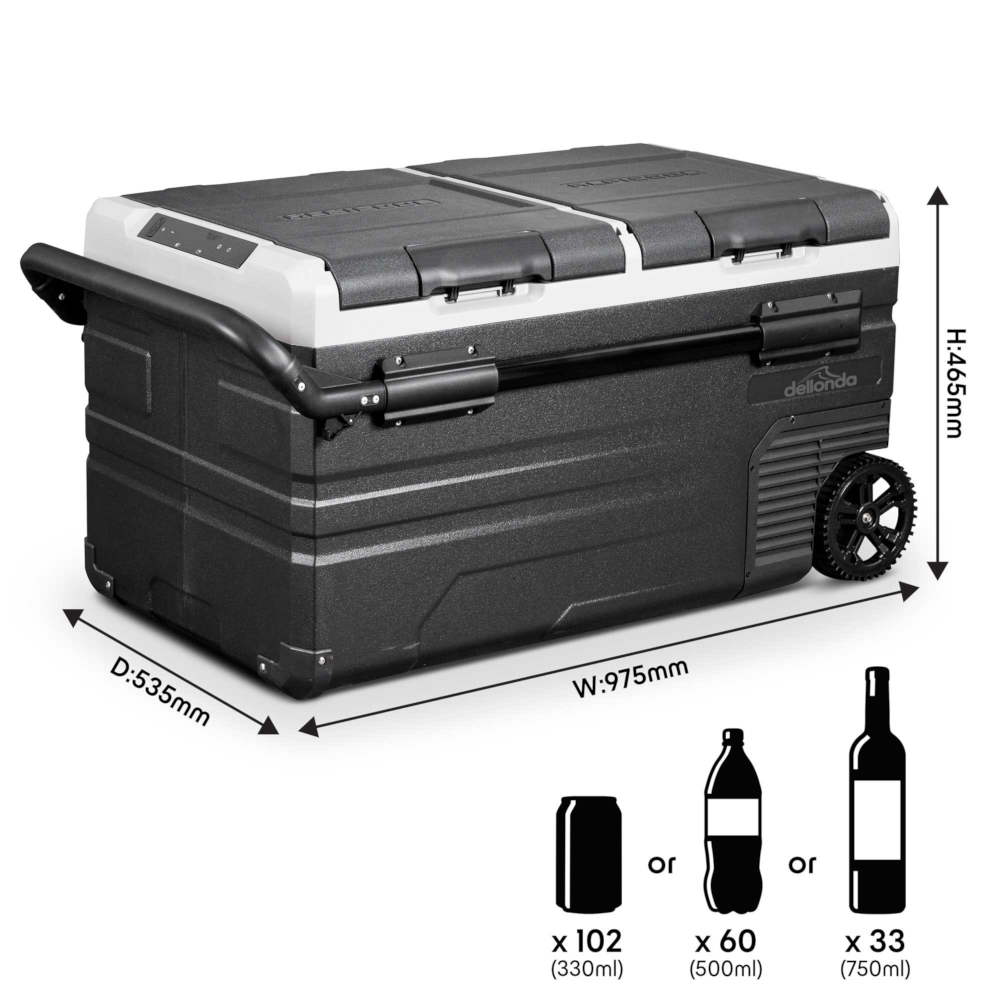 Dellonda DL127 Dual Zone Portable Car Food Fridge, Fridge, Cooler Box with Digital Display, 75 Litre Capacity, 12/24V, Black