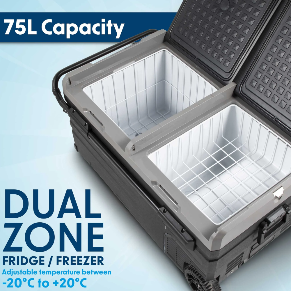 Dellonda DL127 Dual Zone Portable Car Food Fridge, Fridge, Cooler Box with Digital Display, 75 Litre Capacity, 12/24V, Black