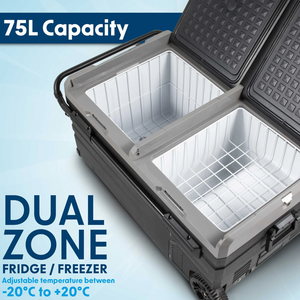 Dellonda DL127 Dual Zone Portable Car Food Fridge, Fridge, Cooler Box with Digital Display, 75 Litre Capacity, 12/24V, Black