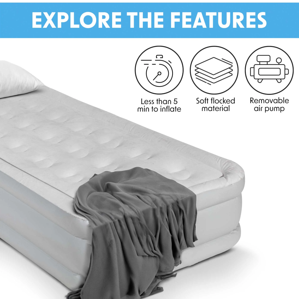 Dellonda DL144 Single High Raised Air Mattress Camping Bed with Removable Electric Pump