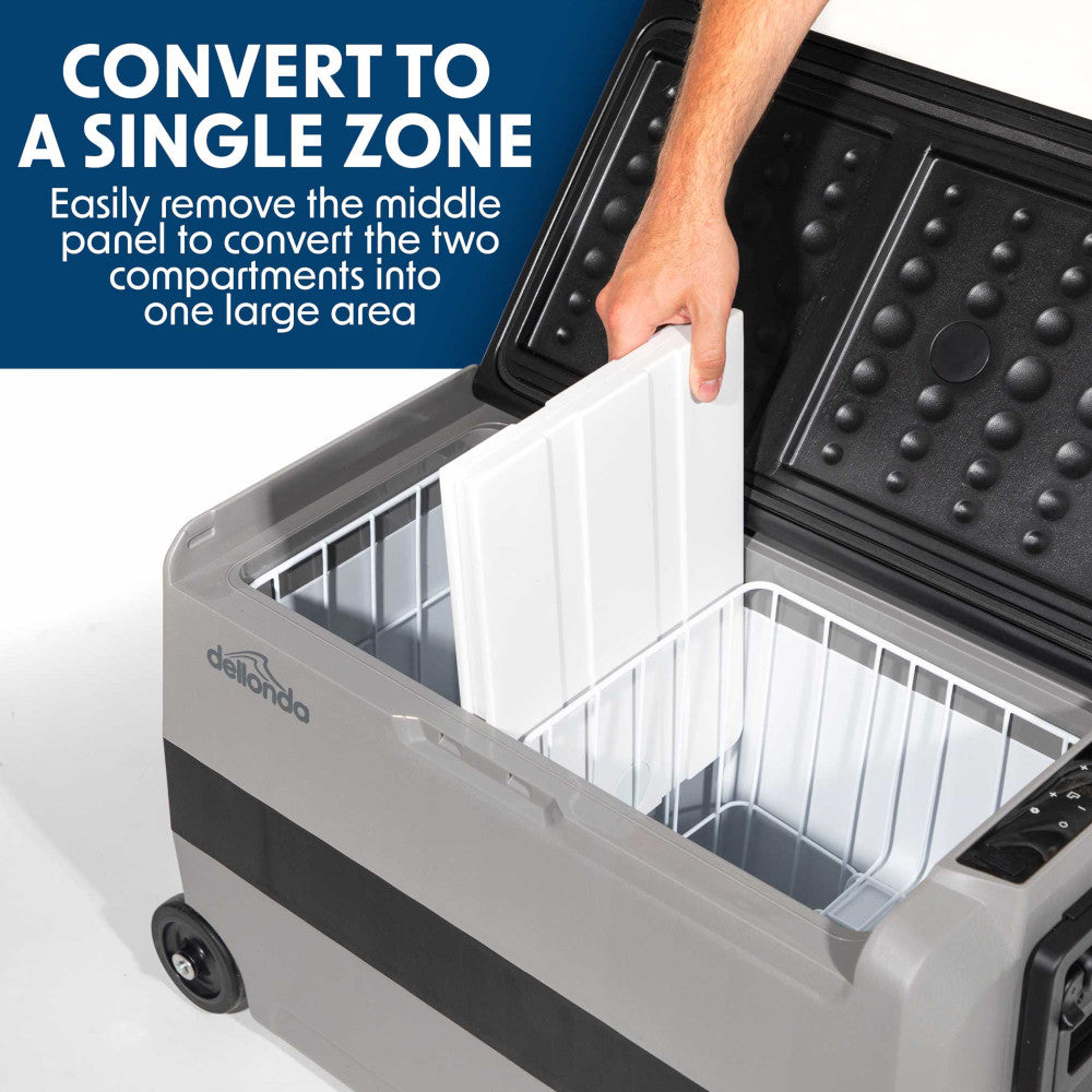 Dellonda DL14 Dual Zone Portable Car Food Fridge, Fridge, Cooler Box with Digital Display, 50 Litre Capacity, 12/24V, Grey