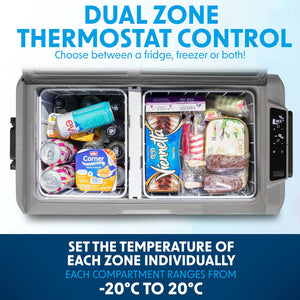 Dellonda DL14 Dual Zone Portable Car Food Fridge, Fridge, Cooler Box with Digital Display, 50 Litre Capacity, 12/24V, Grey