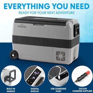 Dellonda DL14 Dual Zone Portable Car Food Fridge, Fridge, Cooler Box with Digital Display, 50 Litre Capacity, 12/24V, Grey
