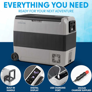 Dellonda DL15 Dual Zone Portable Car Food Fridge, Fridge, Cooler Box with Digital Display, 60 Litre Capacity, 12/24V, Grey
