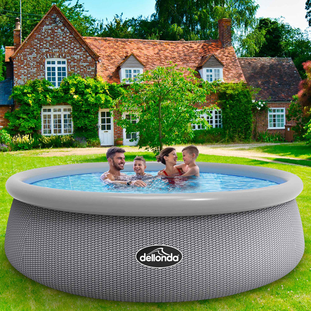 Dellonda DL18 Inflatable Round Swimming Paddling Pool with Filter Pump, 15ft, Grey Rattan