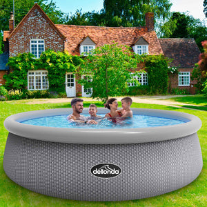 Dellonda DL18 Inflatable Round Swimming Paddling Pool with Filter Pump, 15ft, Grey Rattan