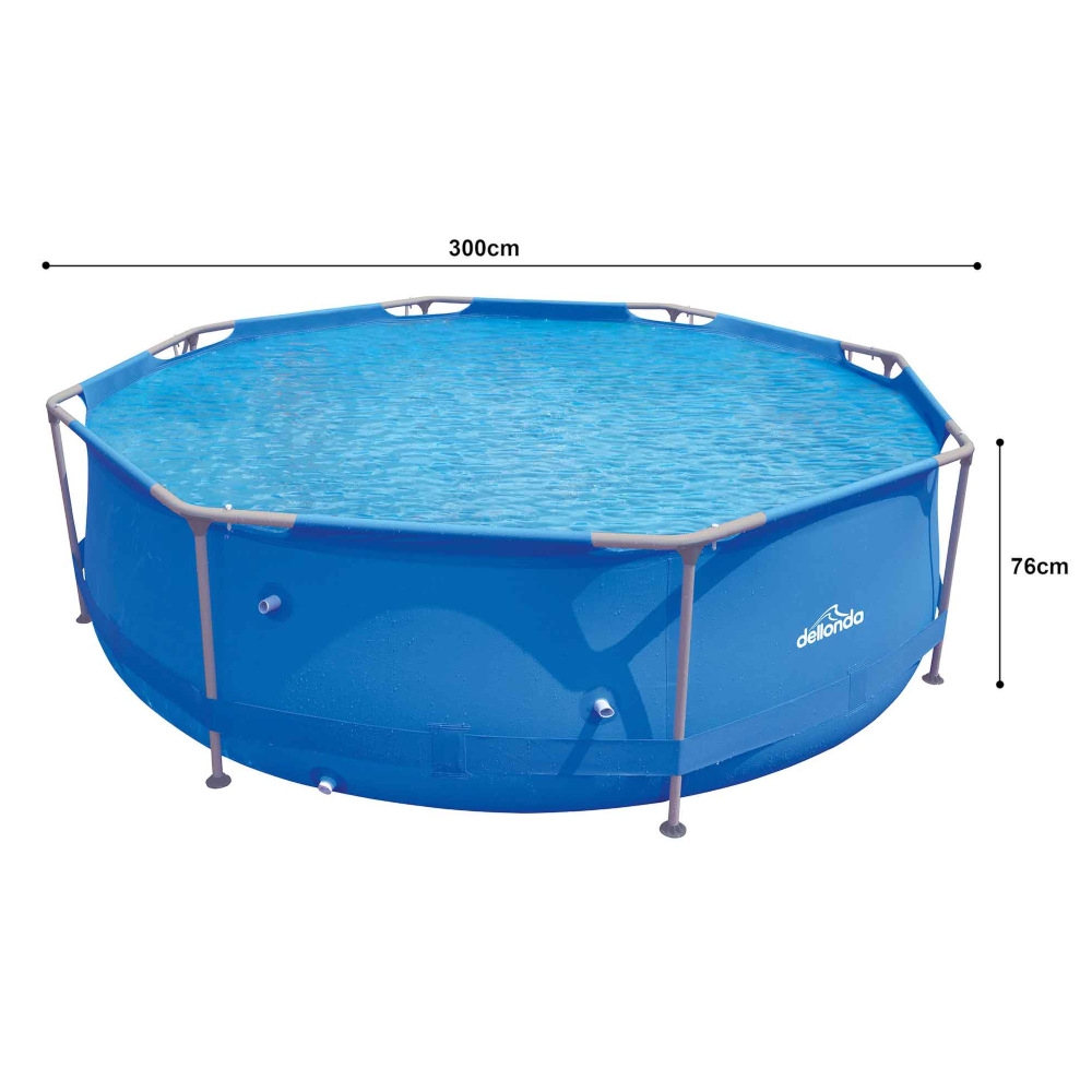 Dellonda DL19 Super Steel Frame Round Swimming Paddling Pool with Filter Pump, 10ft, Blue