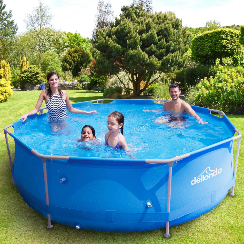 Dellonda DL19 Super Steel Frame Round Swimming Paddling Pool with Filter Pump, 10ft, Blue