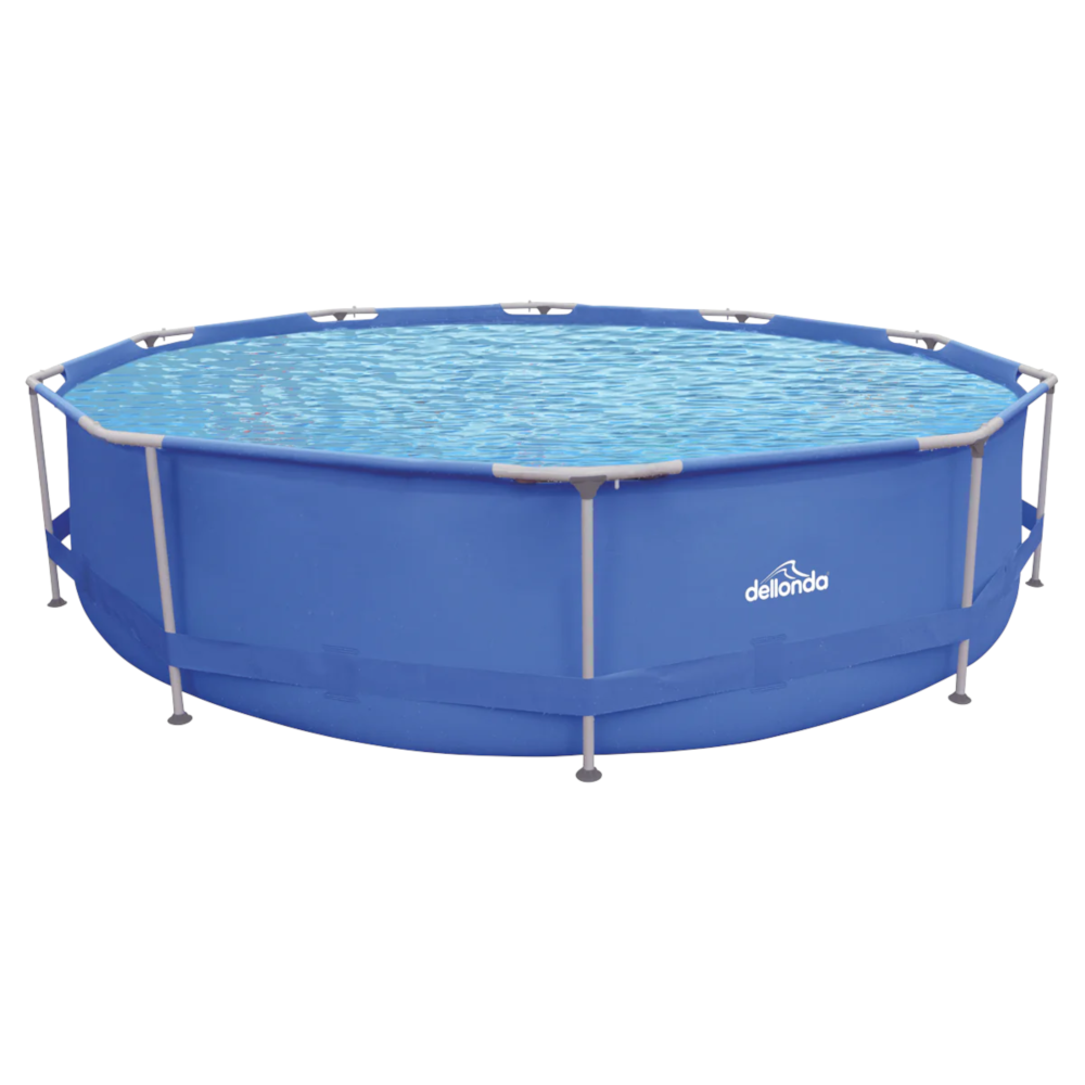 Dellonda DL20 Super Steel Frame Round Swimming Paddling Pool with Filter Pump, 12ft, Blue