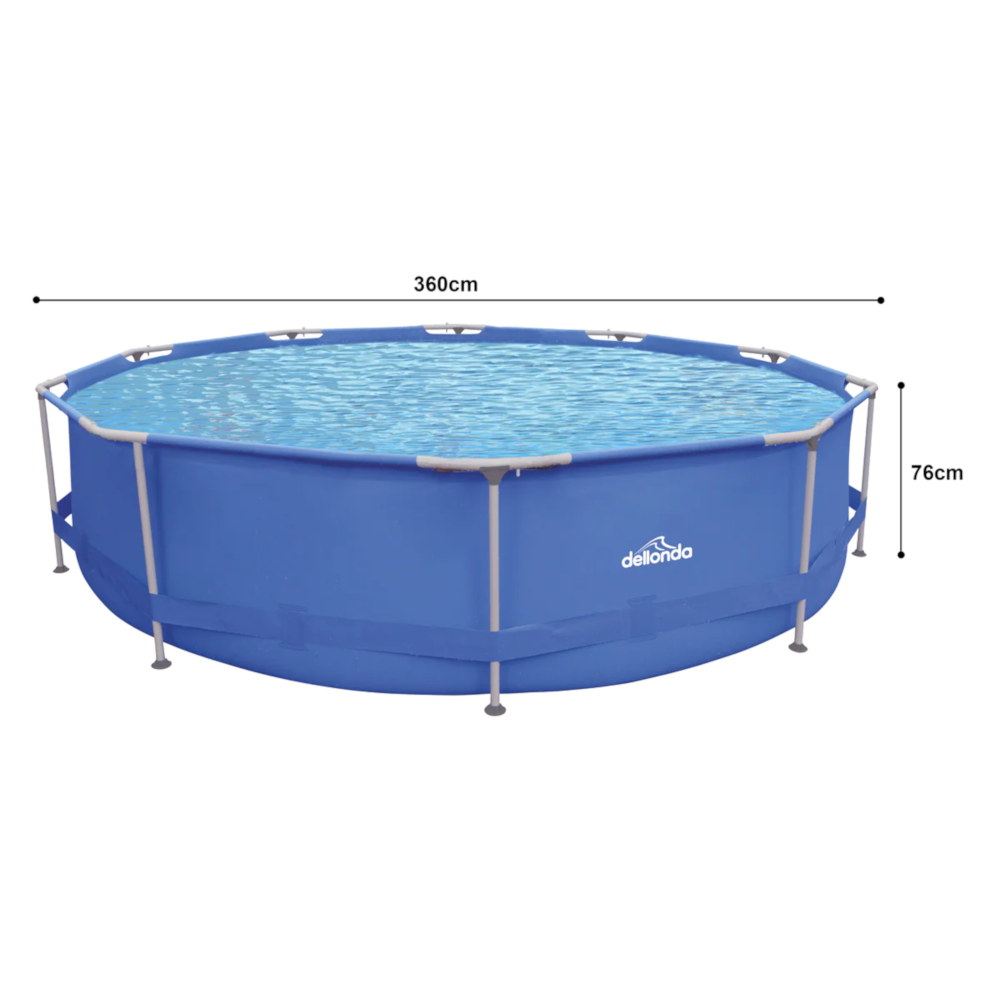 Dellonda DL20 Super Steel Frame Round Swimming Paddling Pool with Filter Pump, 12ft, Blue