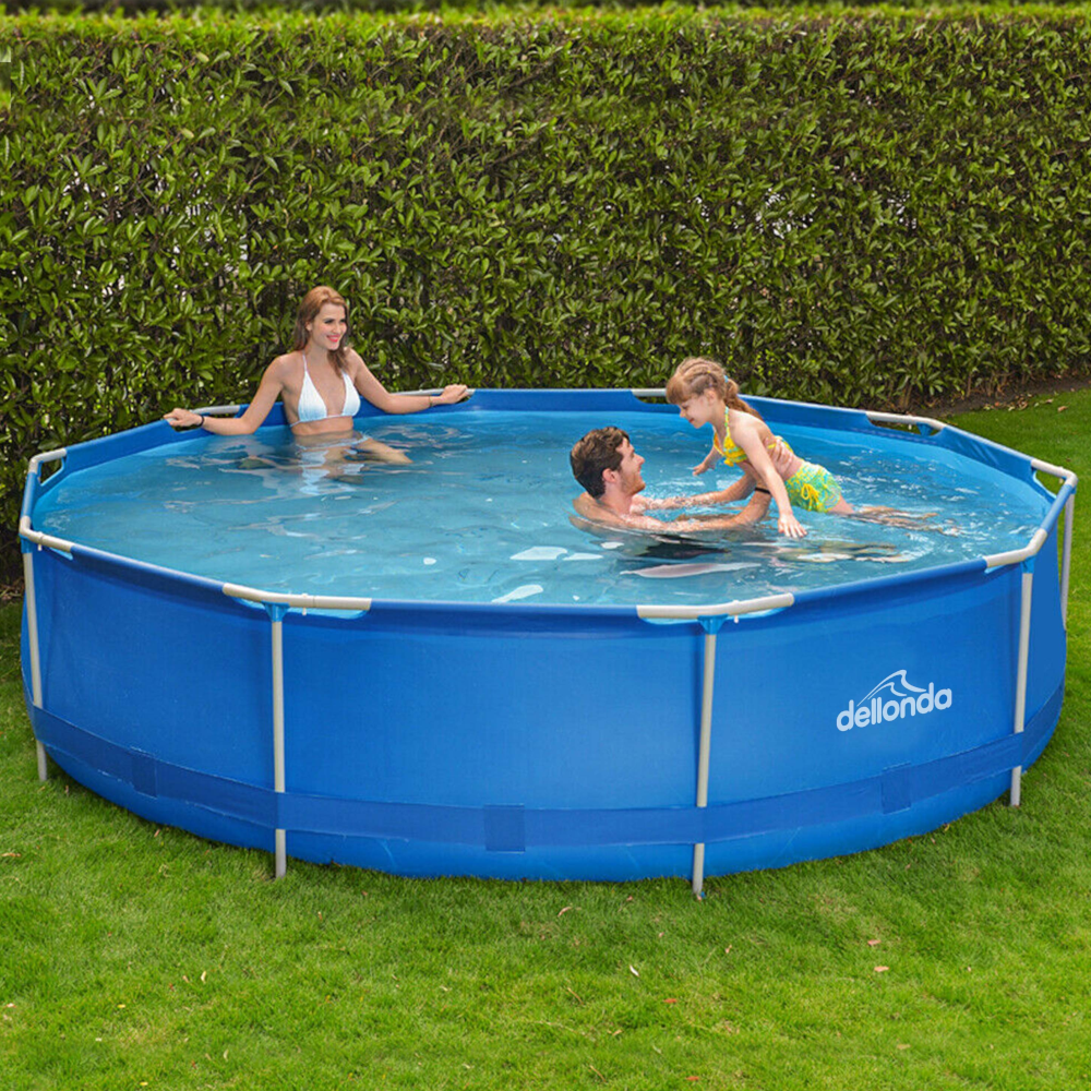 Dellonda DL20 Super Steel Frame Round Swimming Paddling Pool with Filter Pump, 12ft, Blue