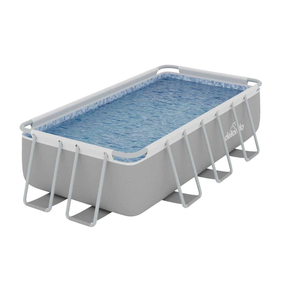 Dellonda DL21 Deluxe Steel Frame Rectangular Swimming Paddling Pool with Filter Pump, 13ft, Grey
