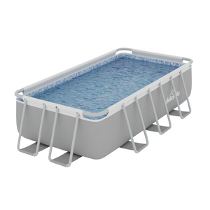Dellonda DL21 Deluxe Steel Frame Rectangular Swimming Paddling Pool with Filter Pump, 13ft, Grey