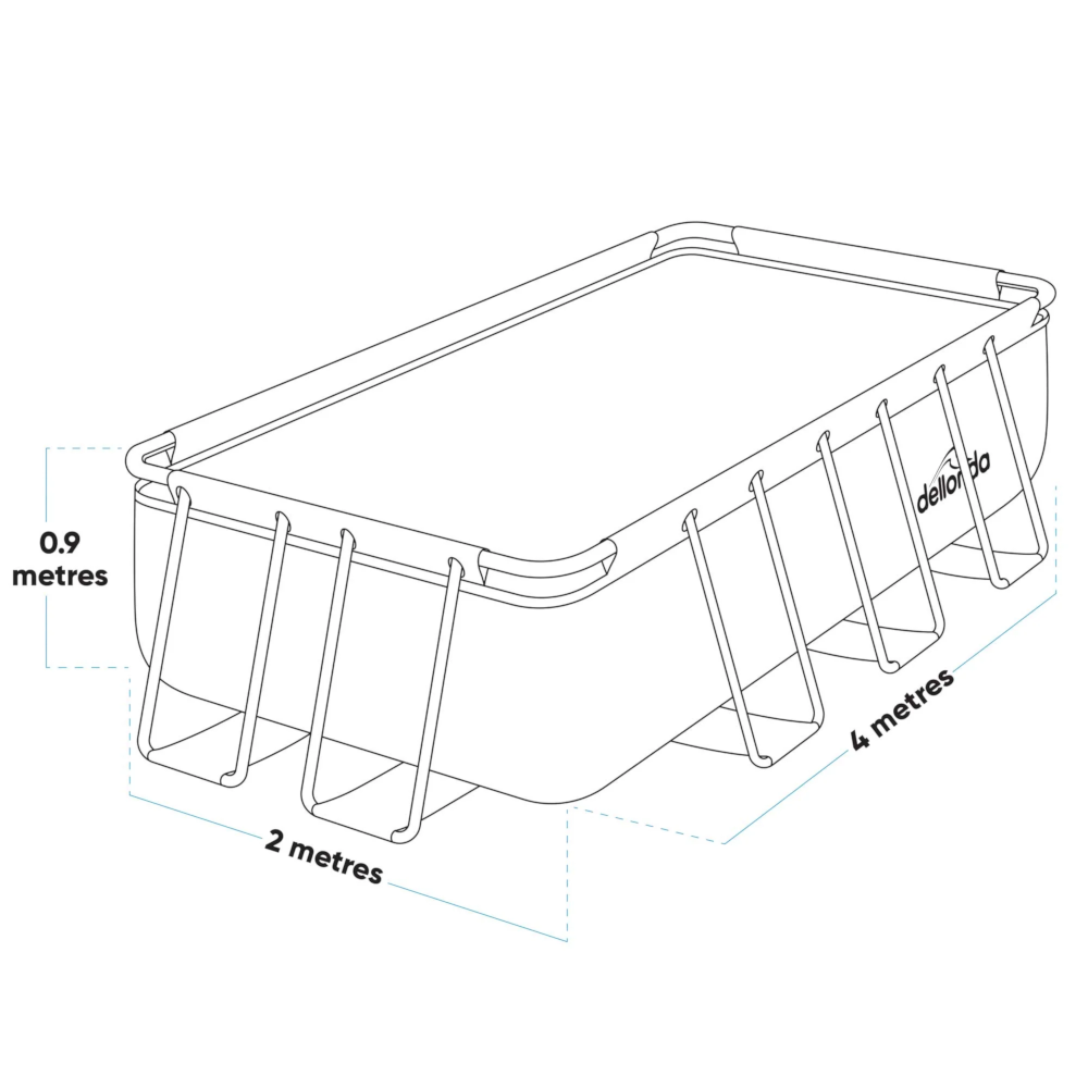 Dellonda DL21 Deluxe Steel Frame Rectangular Swimming Paddling Pool with Filter Pump, 13ft, Grey
