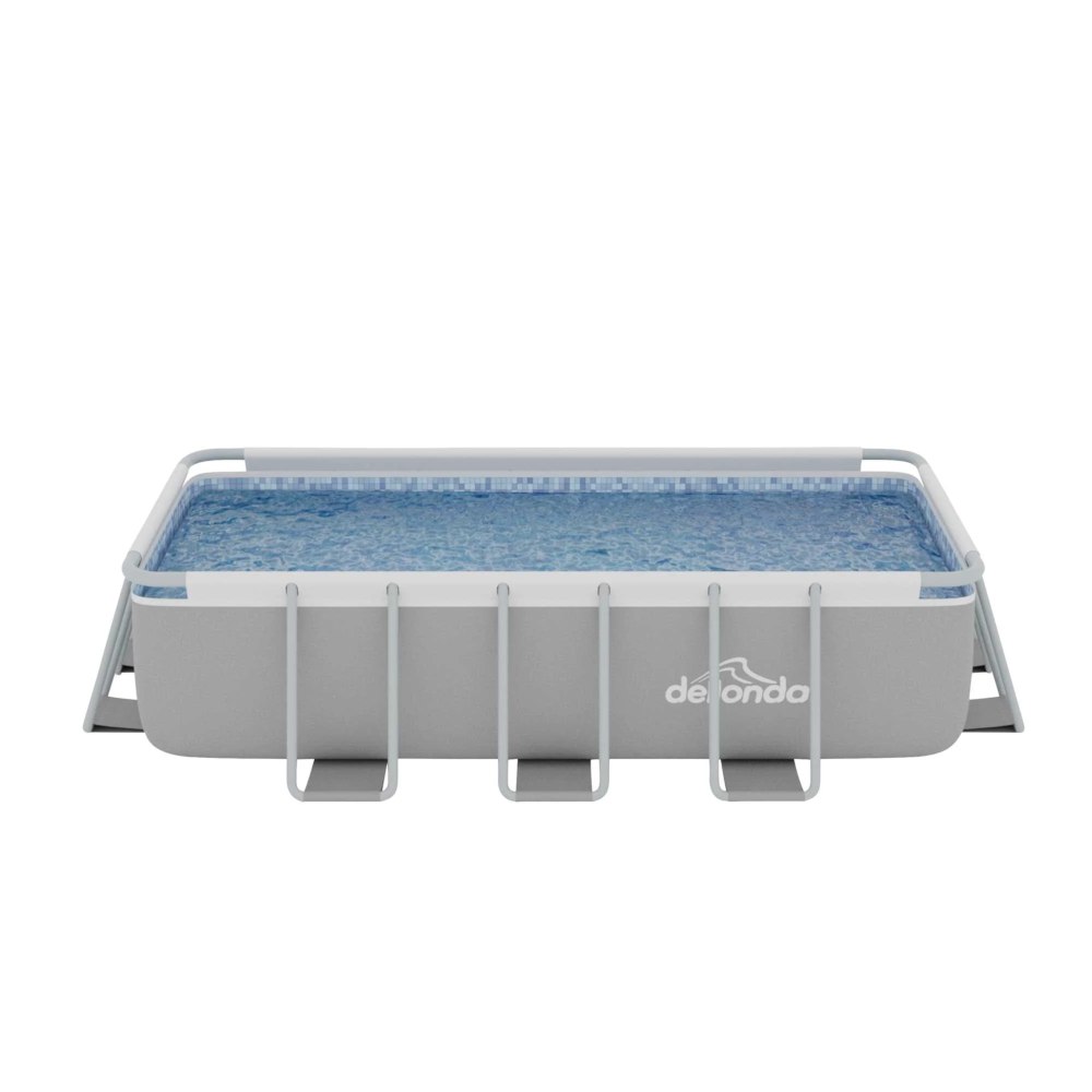 Dellonda DL21 Deluxe Steel Frame Rectangular Swimming Paddling Pool with Filter Pump, 13ft, Grey