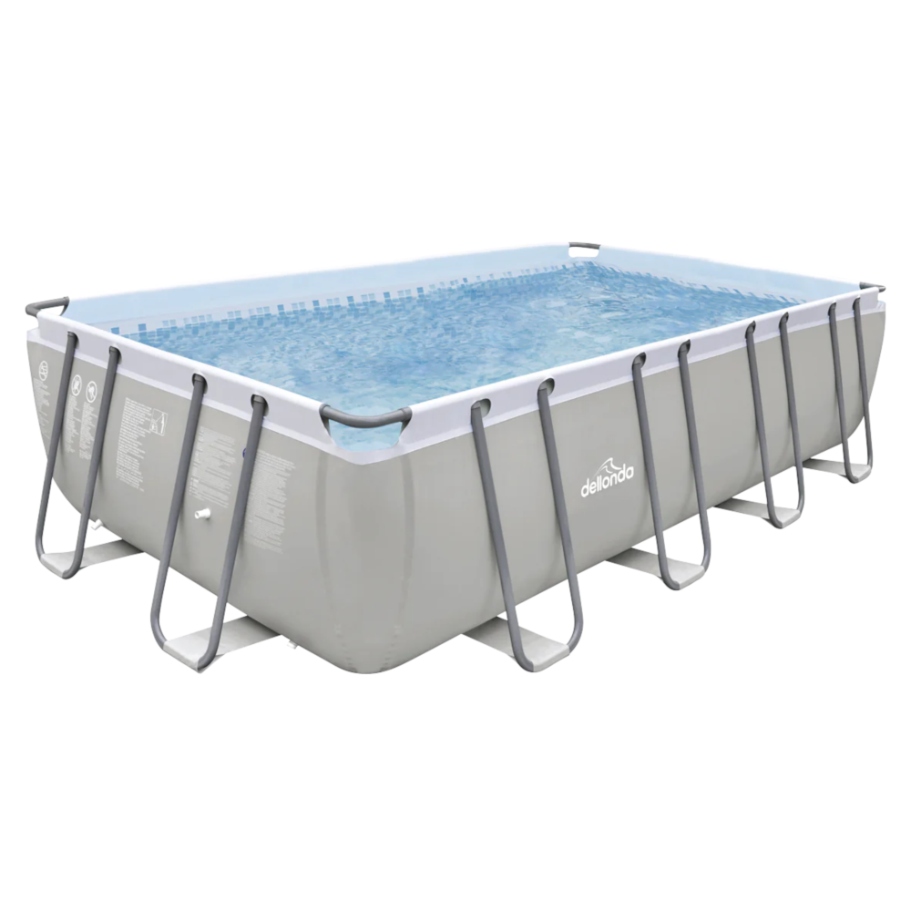 Dellonda DL22 Deluxe Steel Frame Rectangular Swimming Paddling Pool with Filter Pump, 18ft, Grey