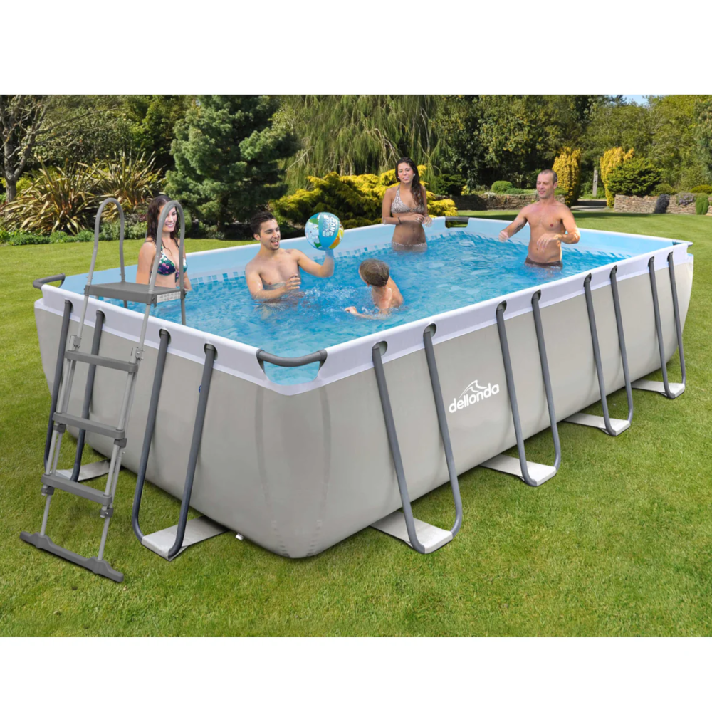 Dellonda DL22 Deluxe Steel Frame Rectangular Swimming Paddling Pool with Filter Pump, 18ft, Grey