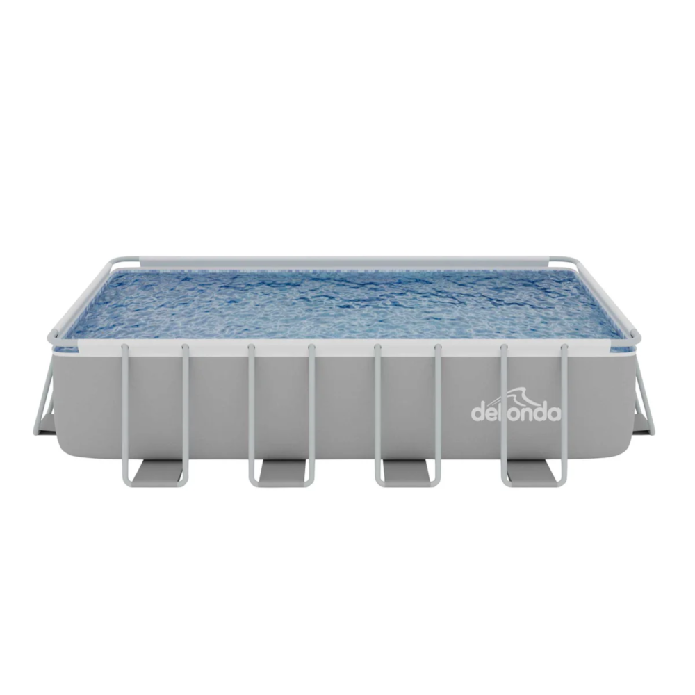 Dellonda DL22 Deluxe Steel Frame Rectangular Swimming Paddling Pool with Filter Pump, 18ft, Grey