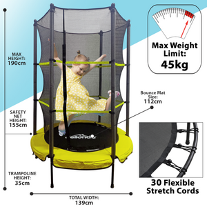 Dellonda DL65 Mini Kids Child Indoor Outdoor Bouncer Trampoline with Safety Enclosure Net, 5ft, Yellow