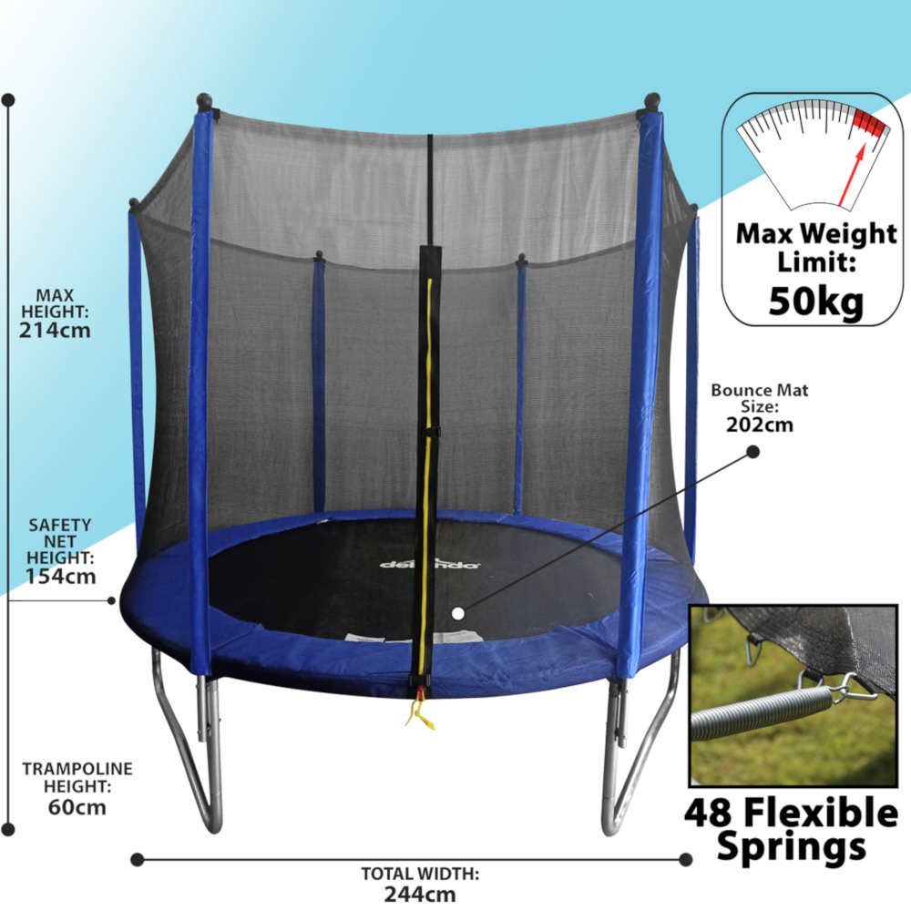 Dellonda DL67 Heavy Duty Kids Child Outdoor Bouncer Trampoline with Safety Enclosure Net, 8ft, Blue