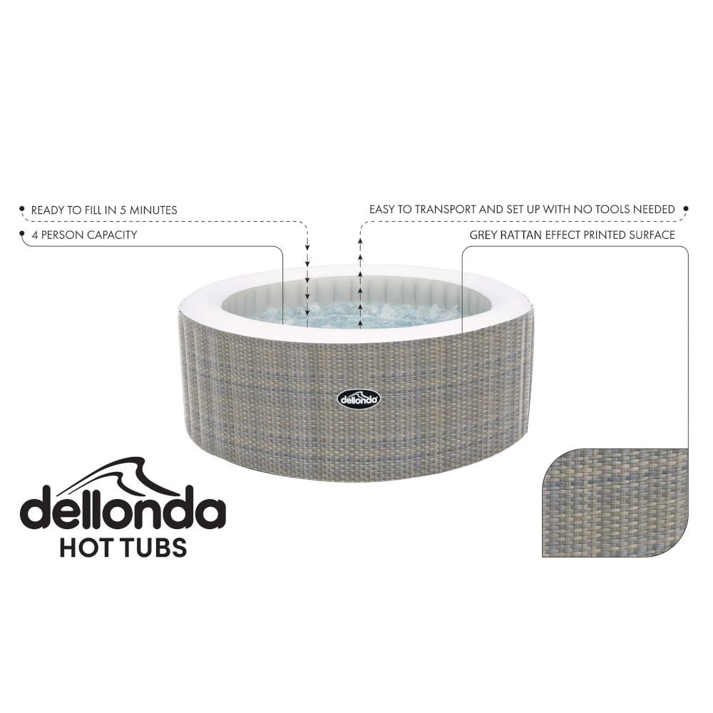 Dellonda DL91 Outdoor Inflatable Hot Tub Spa 4-6 People with Smart Pump Rattan Effect