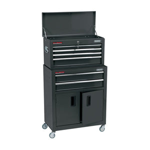 Draper 19572 6 Drawer Top Tool Chest and Roller Tool Cabinet Storage Box Combination with Ball Bearing Slides Black