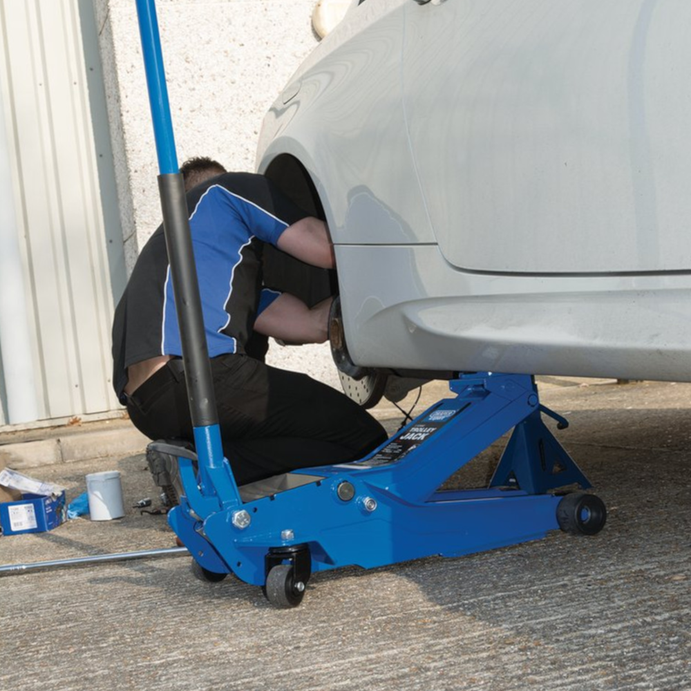 Draper 01106 3 Tonne Professional Low Profile Garage Workshop Lift Trolley Jack with Quick Lift Blue