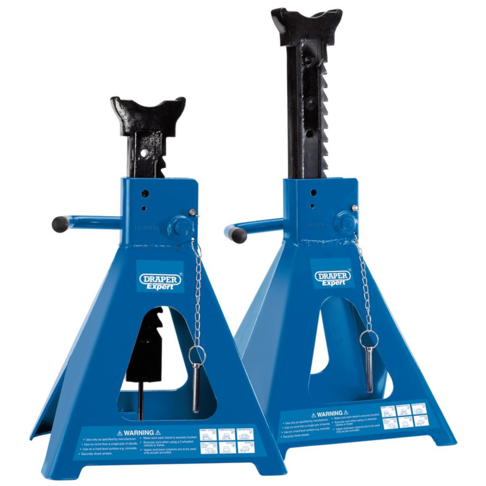 Draper 01815 10 Tonne Pneumatic Rise Ratcheting Axle Stands Vehicle Lift, Pair, Blue