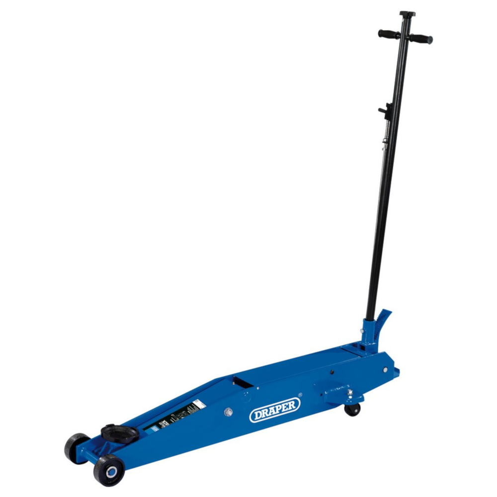 Draper 03463 3 Tonne Heavy Duty Long Chassis Profile Garage Workshop Lift Trolley Jack with Quick Lift Blue