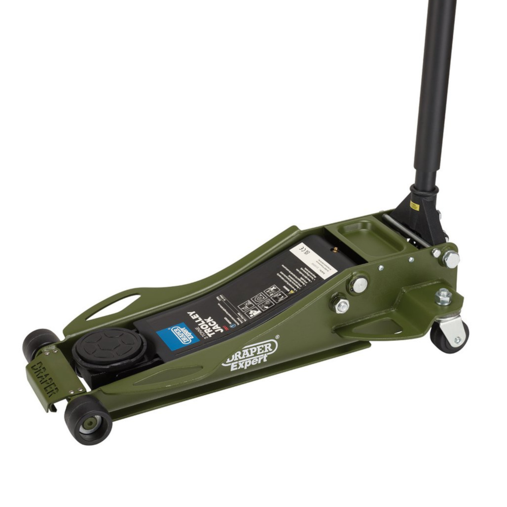Draper 23817 Expert 3 Tonne Low Entry Profile Garage Workshop Trolley Jack with Quick Lift Green