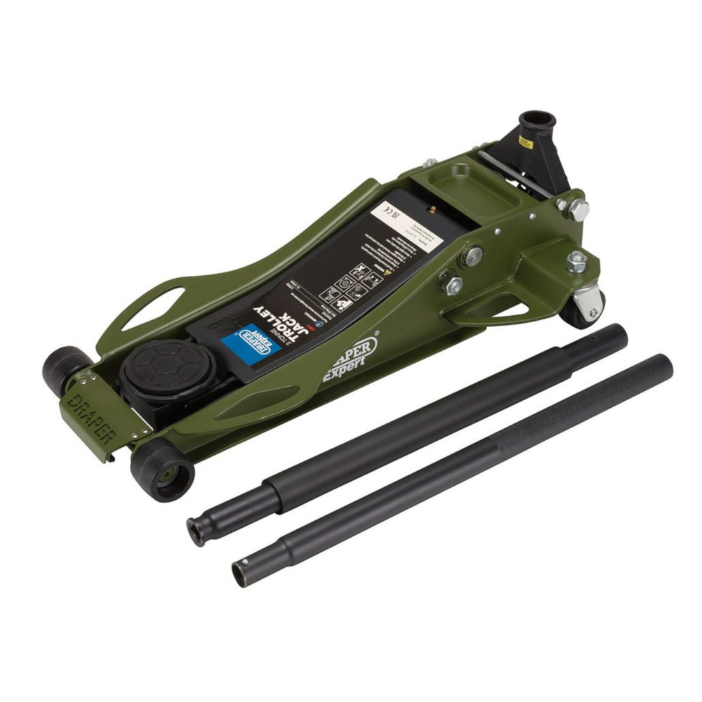 Draper 23817 Expert 3 Tonne Low Entry Profile Garage Workshop Trolley Jack with Quick Lift Green