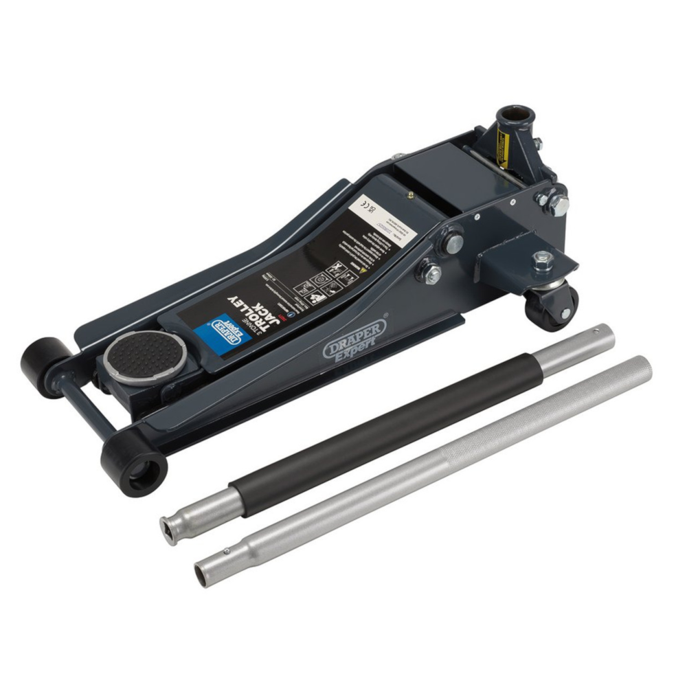 Draper 24271 Expert 3 Tonne Low Entry Profile Garage Workshop Vehicle Lifting Trolley Jack with Quick Lift Grey