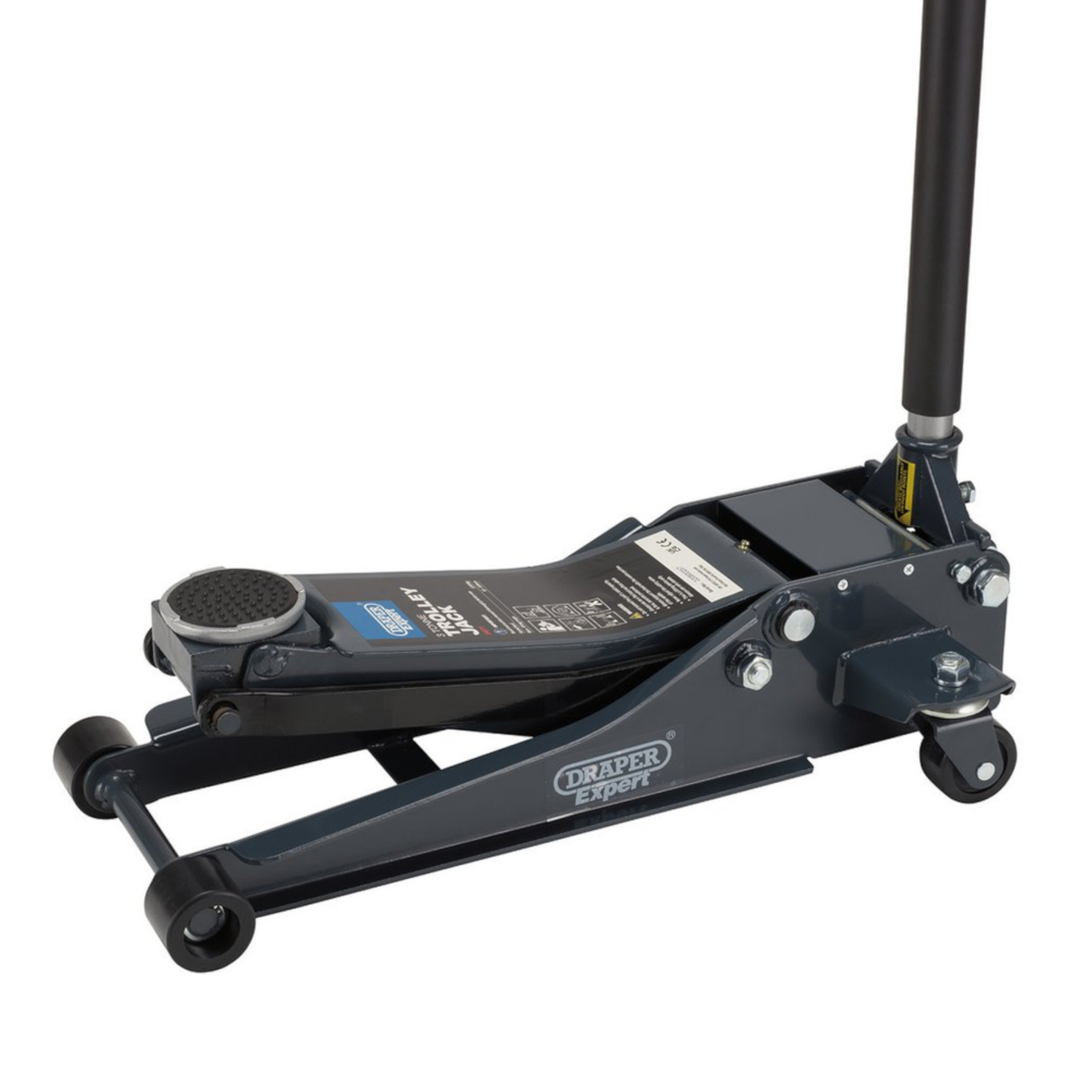Draper 24271 Expert 3 Tonne Low Entry Profile Garage Workshop Vehicle Lifting Trolley Jack with Quick Lift Grey