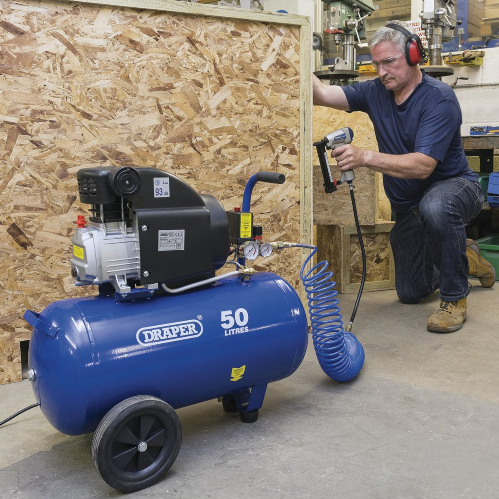 Draper 24981 Direct Drive Air Compressor with Wheels, 50 Litre, 2hp 1.5kW 230V
