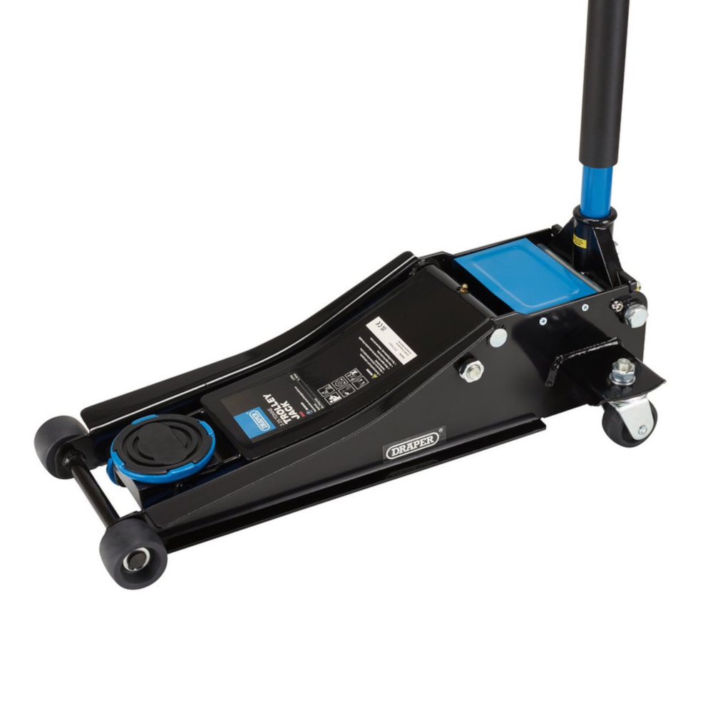 Draper 28465 2.25 Tonne Low Entry Profile Garage Workshop Vehicle Trolley Jack with Quick Lift Blue