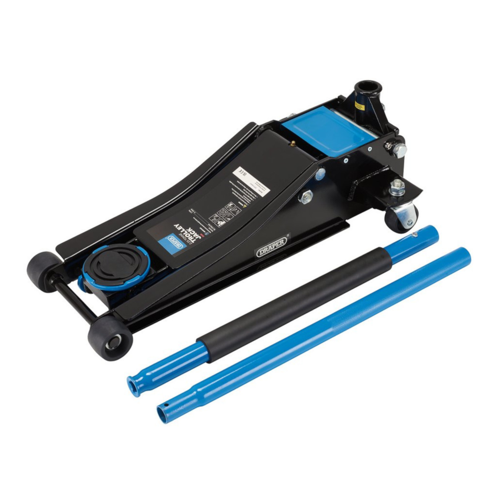 Draper 28465 2.25 Tonne Low Entry Profile Garage Workshop Vehicle Trolley Jack with Quick Lift Blue