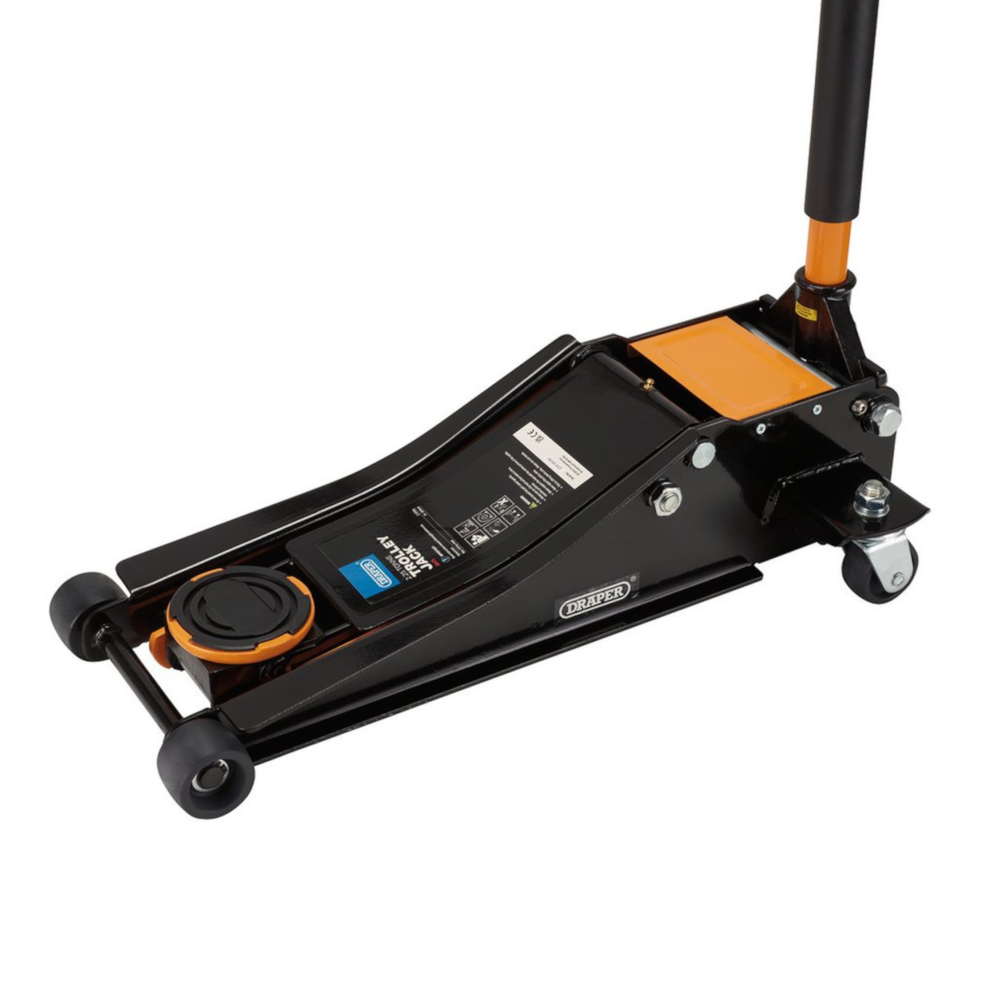 Draper 28475 2.25 Tonne Low Entry Profile Garage Workshop Vehicle Trolley Jack with Quick Lift Orange