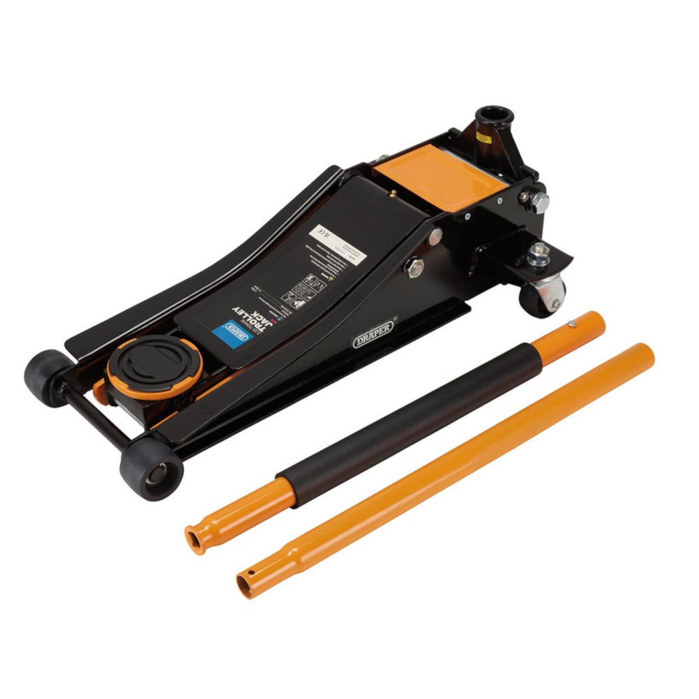 Draper 28475 2.25 Tonne Low Entry Profile Garage Workshop Vehicle Trolley Jack with Quick Lift Orange
