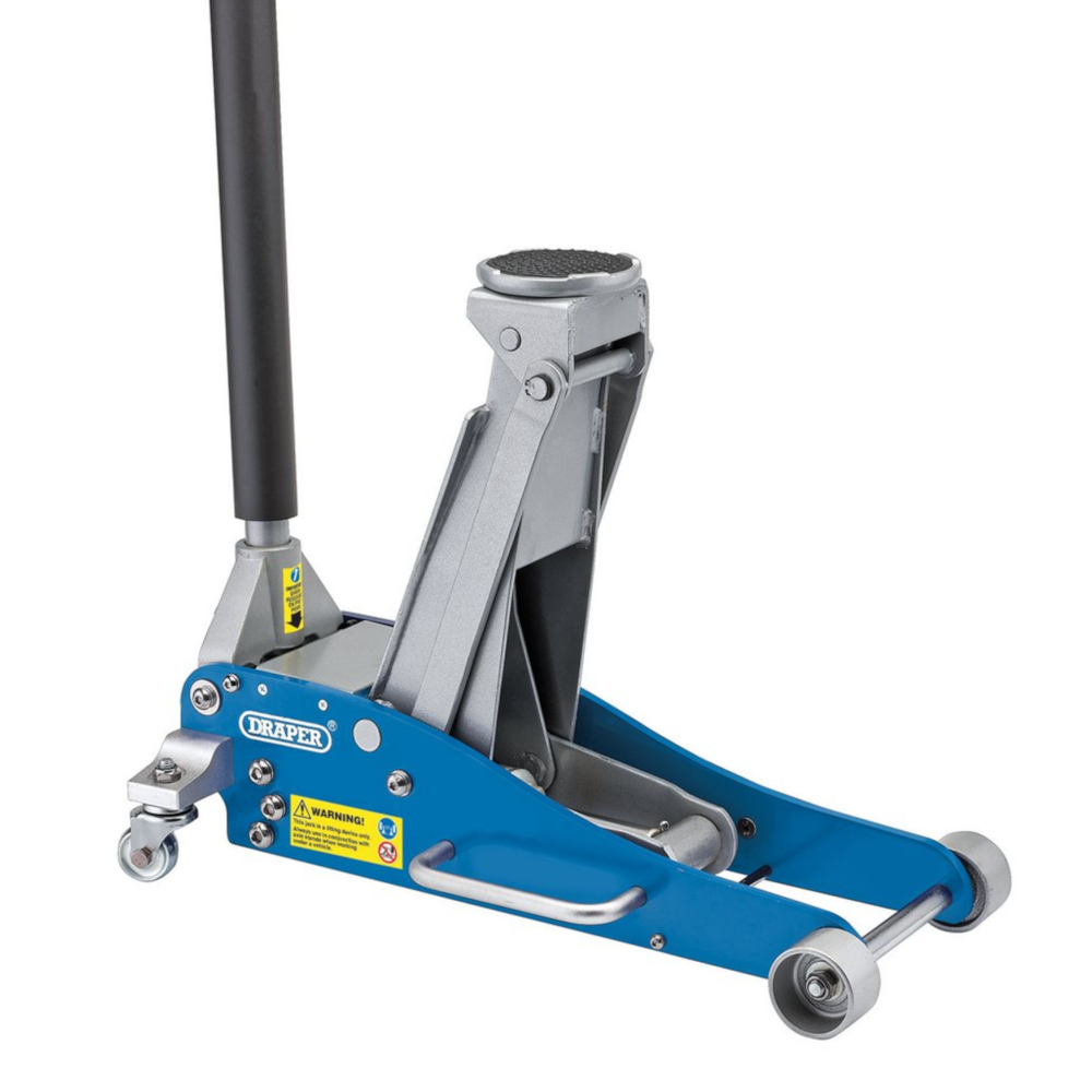 Draper 31479 3 Tonne Aluminium Steel Low Entry Profile Garage Workshop Vehicle Trolley Jack with Quick Lift Blue