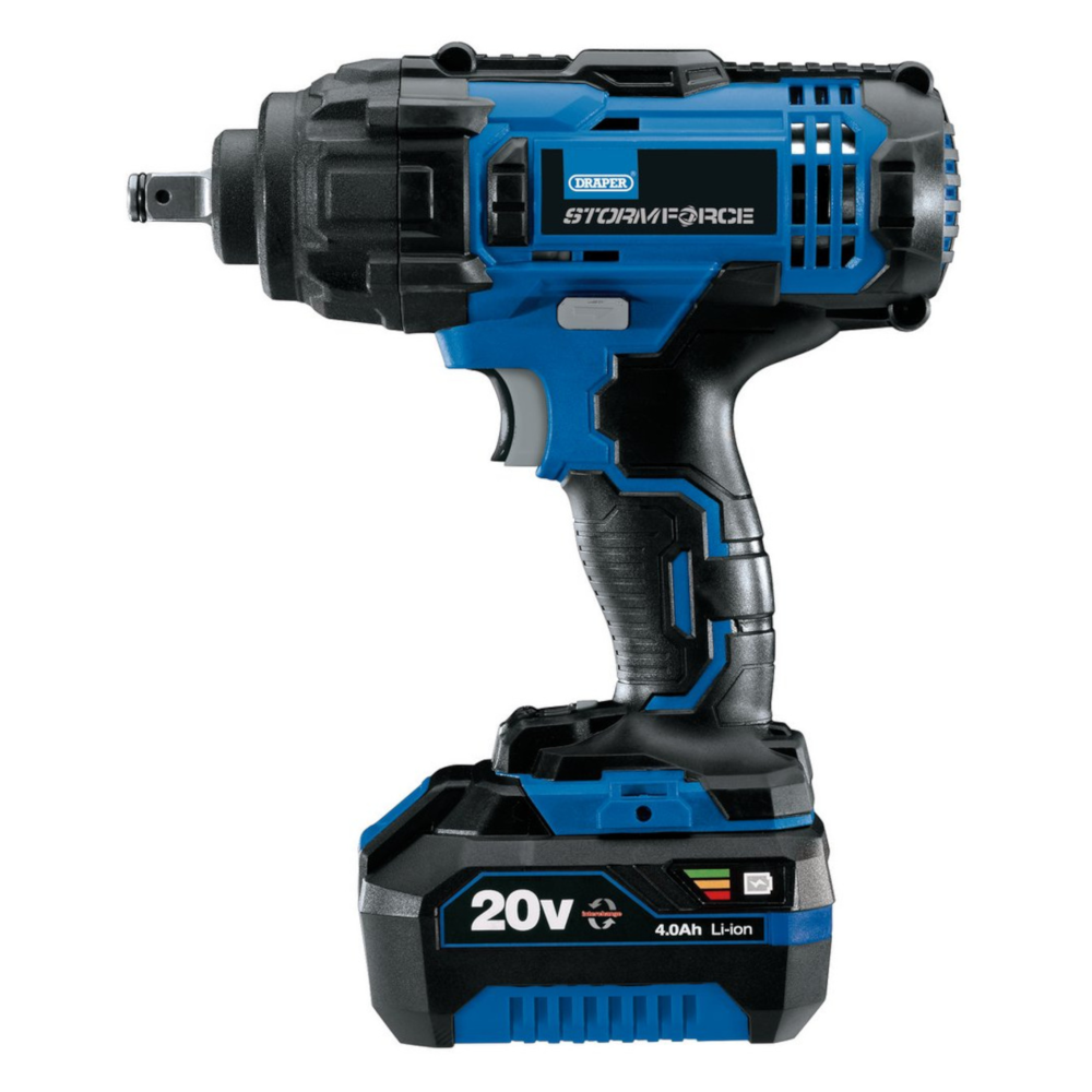 Draper 43785 Storm Force 20V Impact Wrench, 1/2" Sq. Dr., 400Nm, 4.0Ah Batteries, Charger